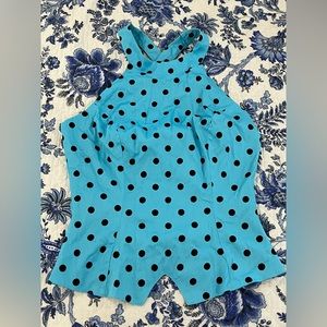 (Used) Pinup Girl Clothing Blue Polka Dot Carole Top
